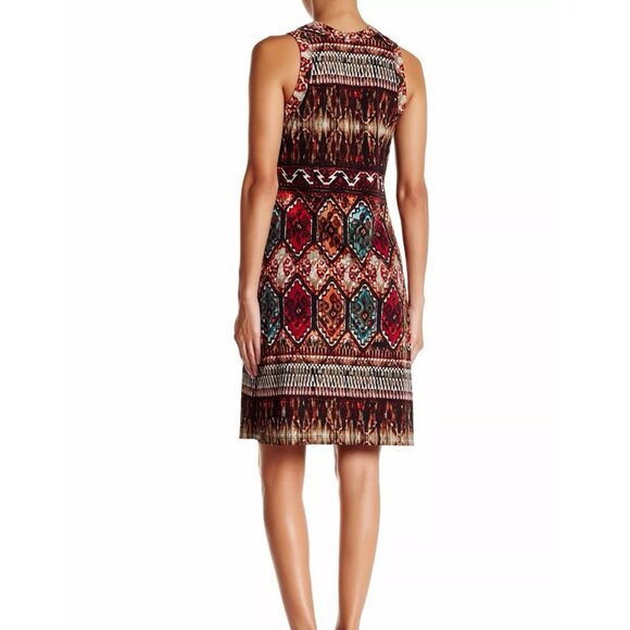 Karen Kane Multi-color Stretch Jersey Sleeveless Border Print Dress Women Sz Sm - Picture 2 of 16